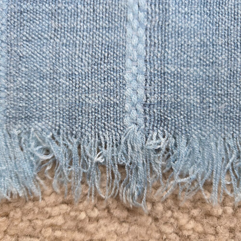 Linen Look Large Striped Wrap Scarf Shawl Blue - Picture 4 of 7